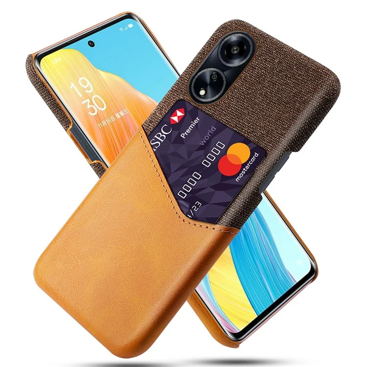 Funda protectora para Oppo A1 5G / A98 5G / F23 5G, funda de teléfono con textura de tela recubierta de PC de piel sintética con ranura para tarjeta - Naranja