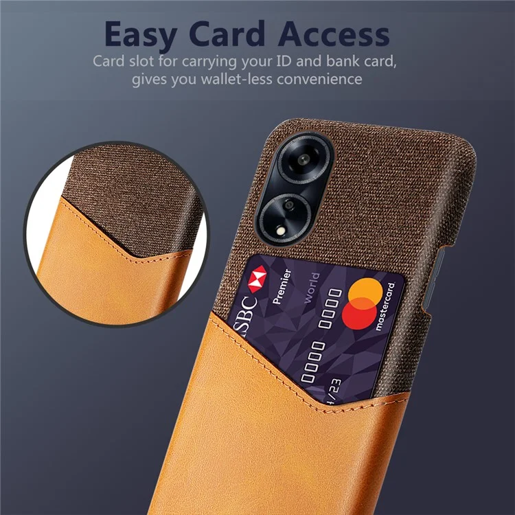 Funda protectora para Oppo A1 5G / A98 5G / F23 5G, funda de teléfono con textura de tela recubierta de PC de piel sintética con ranura para tarjeta - Naranja