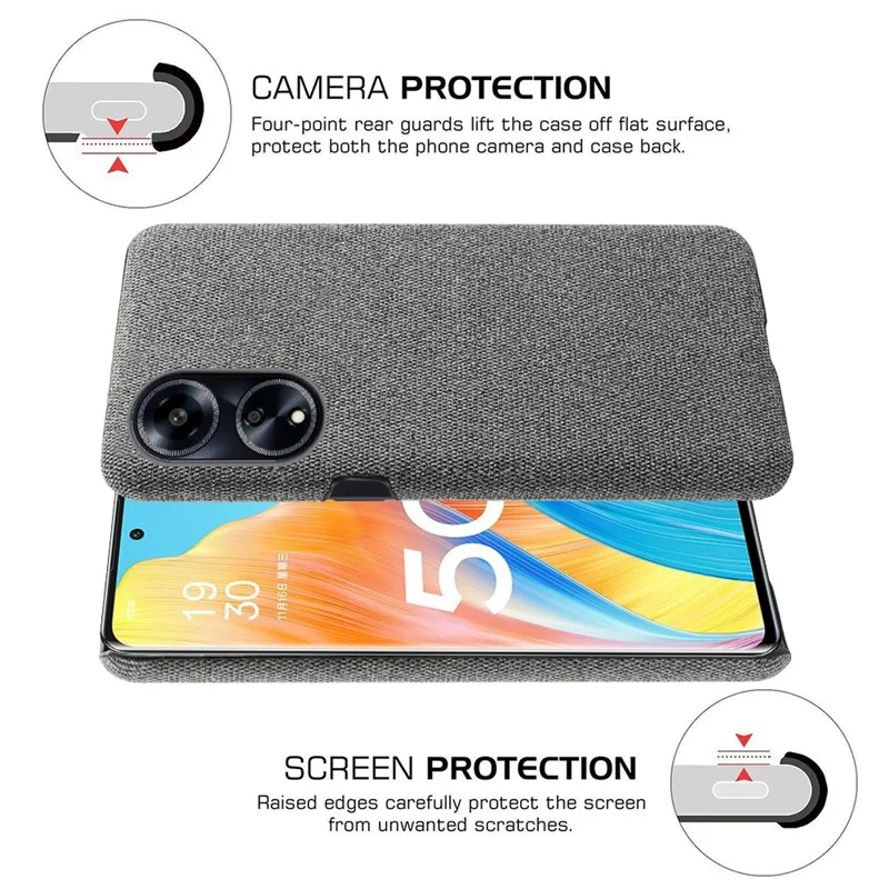 Phone Case for Oppo A1 5G / A98 5G / F23 5G , Dual Layer Cloth+Hard PC Protective Cover - Grey