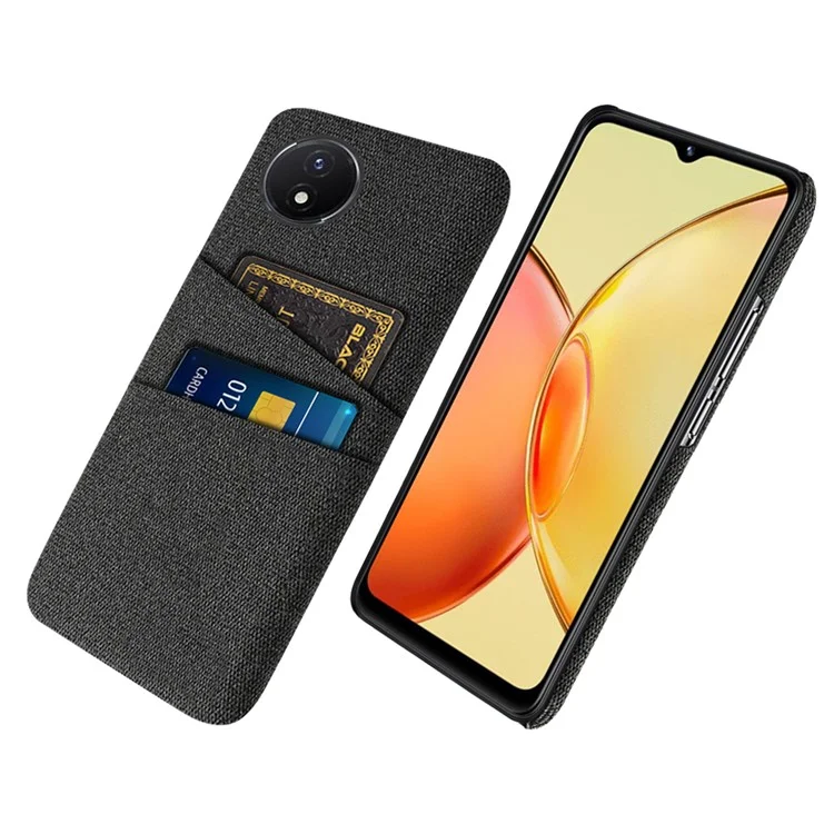 Cover per telefono per vivo Y02 4G / Y02A 4G / Y11 (2023) Custodia di protezione in PC duro + panno con doppio porta carte Anti-graffio - Nero