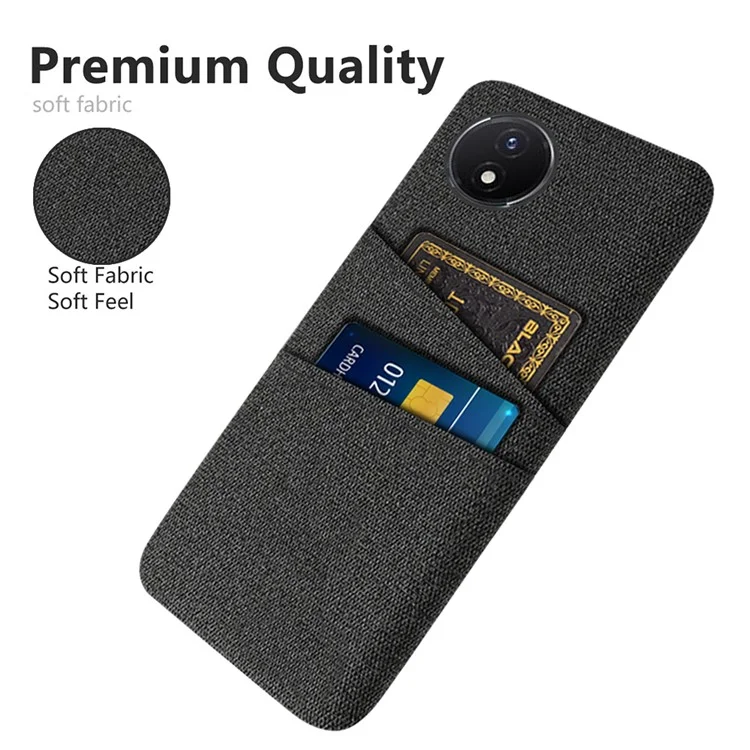 Cover per telefono per vivo Y02 4G / Y02A 4G / Y11 (2023) Custodia di protezione in PC duro + panno con doppio porta carte Anti-graffio - Nero