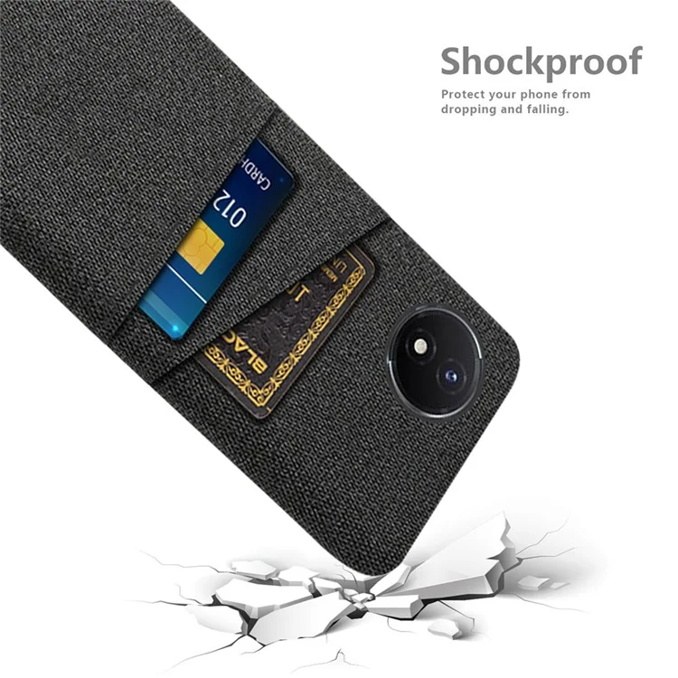 Cover per telefono per vivo Y02 4G / Y02A 4G / Y11 (2023) Custodia di protezione in PC duro + panno con doppio porta carte Anti-graffio - Nero