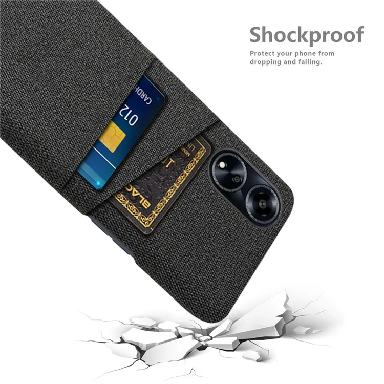 Cell Phone Cover for Oppo A1 5G / A98 5G / F23 5G Hard PC + Cloth Dual Card Holder Phone Case - Black