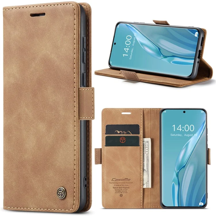 CASEME 013 Serie Para Huawei P60 Art Carcasa de Cartera de Piel de PU con Soporte - Marrón
