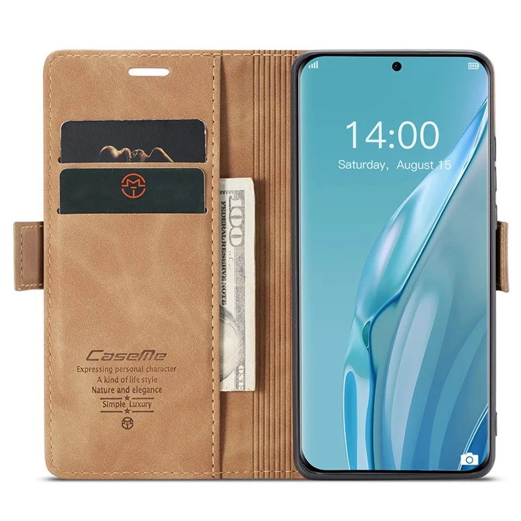 CASEME 013 Serie Para Huawei P60 Art Carcasa de Cartera de Piel de PU con Soporte - Marrón
