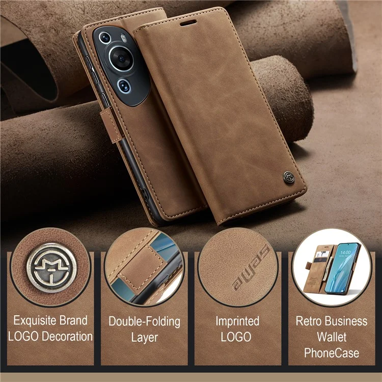 CASEME 013 Serie Para Huawei P60 Art Carcasa de Cartera de Piel de PU con Soporte - Marrón