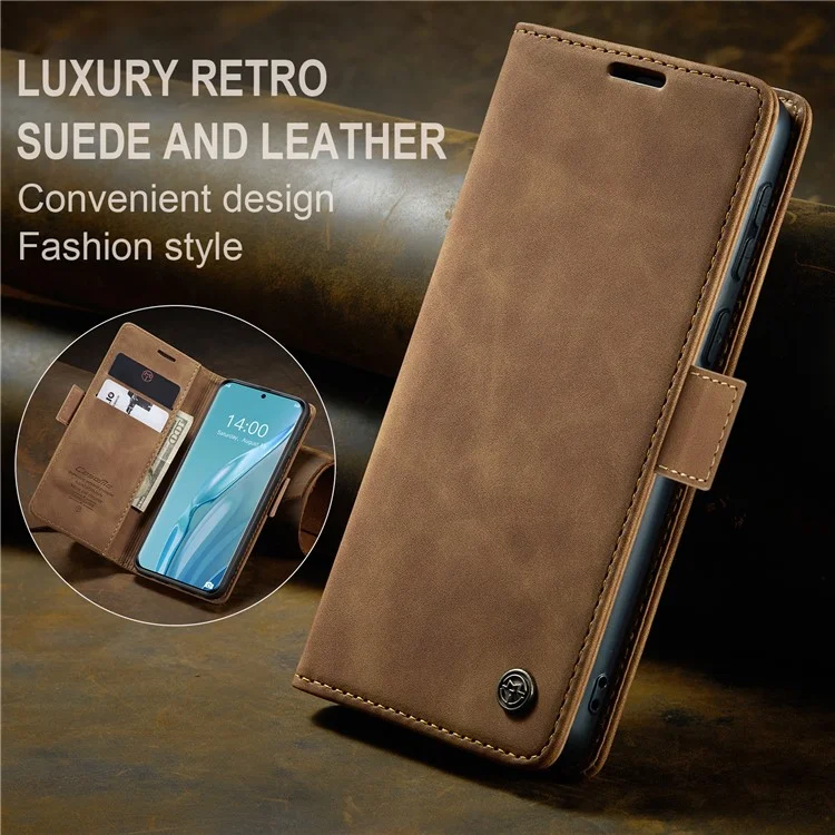 CASEME 013 Serie Para Huawei P60 Art Carcasa de Cartera de Piel de PU con Soporte - Marrón