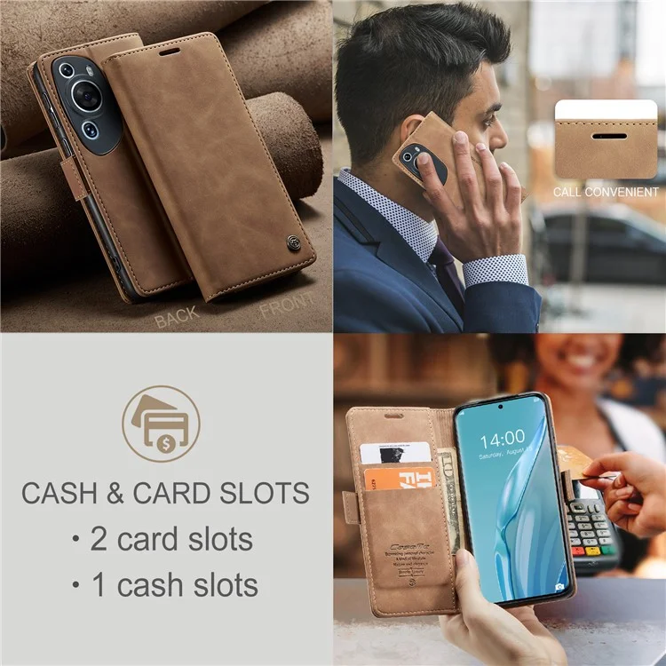 CASEME 013 Serie Para Huawei P60 Art Carcasa de Cartera de Piel de PU con Soporte - Marrón