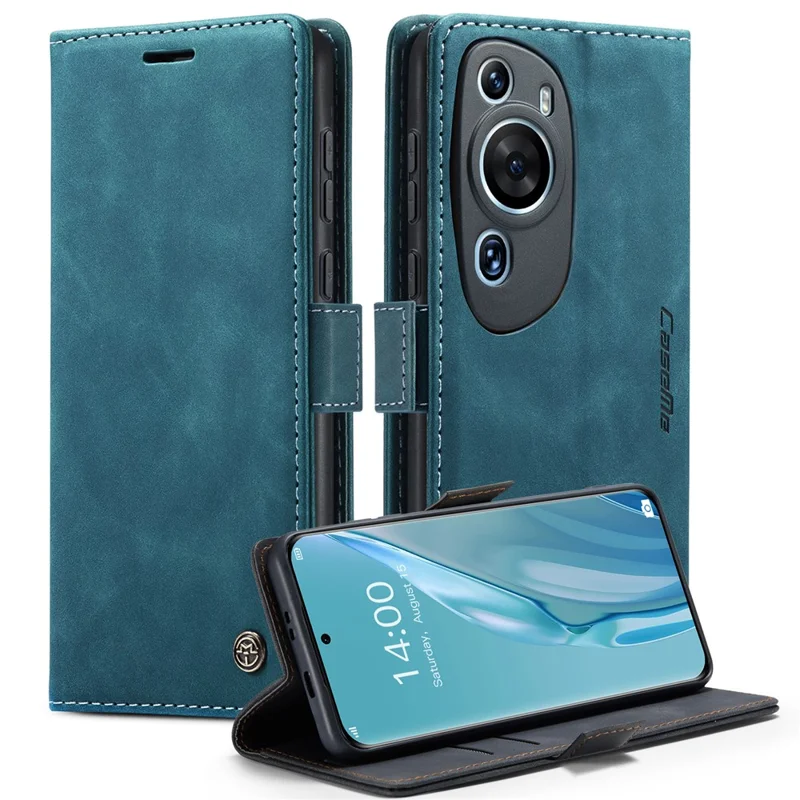 CASEME 013 Série Para Huawei P60 Art PU Leather Stand Wallet Case Shockproof Phone Cover - Azul