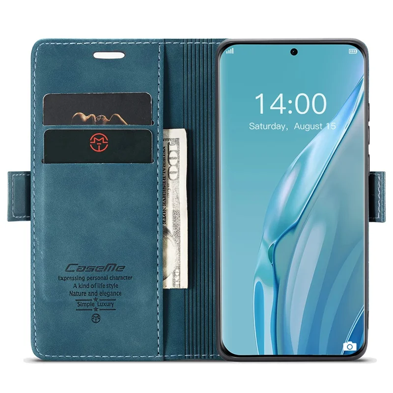 CASEME 013 Série Para Huawei P60 Art PU Leather Stand Wallet Case Shockproof Phone Cover - Azul