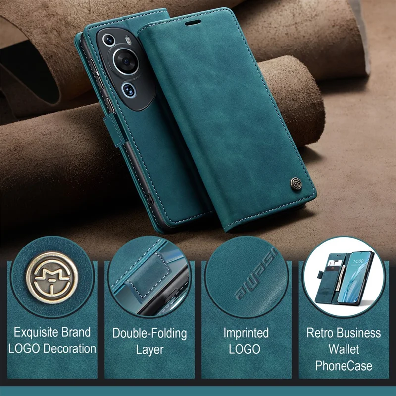 CASEME 013 Série Para Huawei P60 Art PU Leather Stand Wallet Case Shockproof Phone Cover - Azul