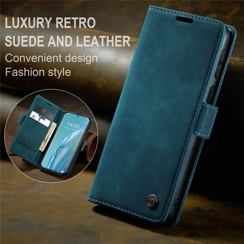 CASEME 013 Série Para Huawei P60 Art PU Leather Stand Wallet Case Shockproof Phone Cover - Azul