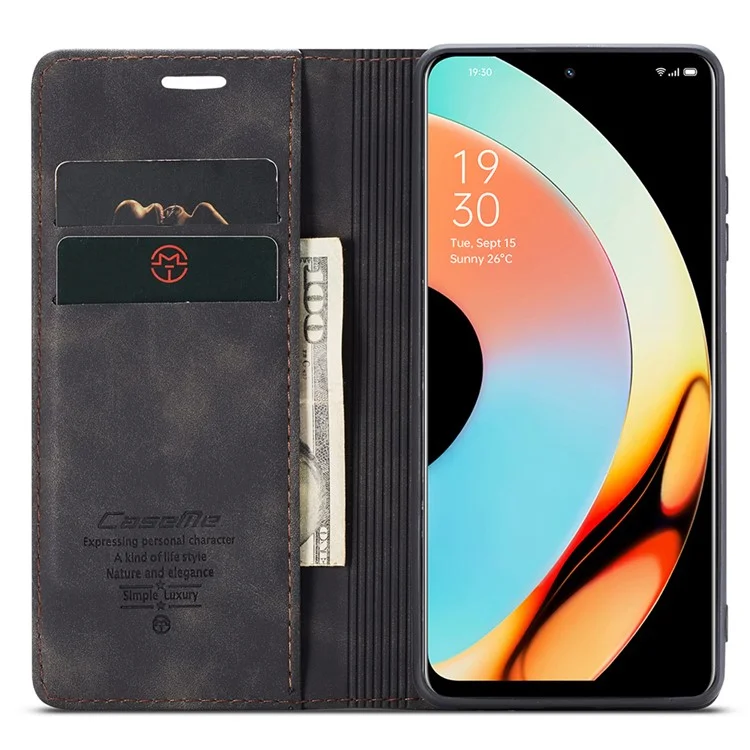 CASEME 013 Серия для Realme 10 Pro 5G Кожаный бумажник Чехол для телефона Flip Stand Drop-proof Cover - Черный