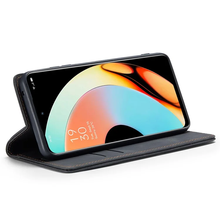 CASEME 013 Серия для Realme 10 Pro 5G Кожаный бумажник Чехол для телефона Flip Stand Drop-proof Cover - Черный
