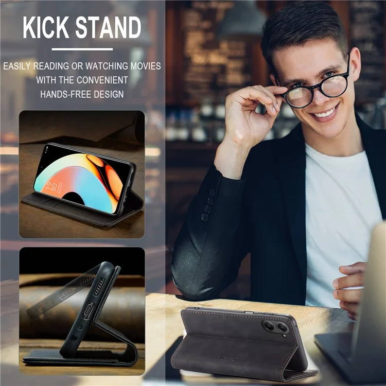 CASEME 013 Серия для Realme 10 Pro 5G Кожаный бумажник Чехол для телефона Flip Stand Drop-proof Cover - Черный