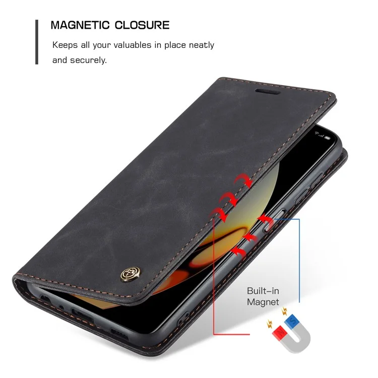 CASEME 013 Серия для Realme 10 Pro 5G Кожаный бумажник Чехол для телефона Flip Stand Drop-proof Cover - Черный