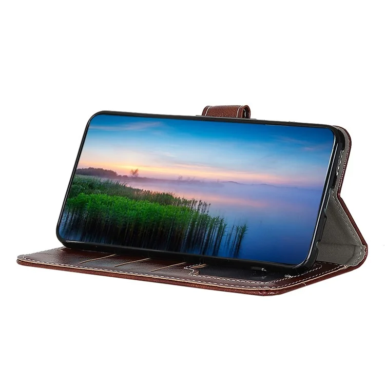 Pour iPhone 15 Pro Retro Leather Wallet Stand Case Crazy Horse Texture Smartphone Cover - Marron