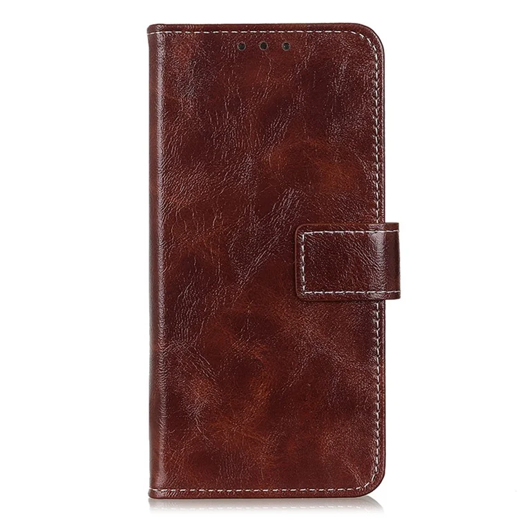 Pour iPhone 15 Pro Retro Leather Wallet Stand Case Crazy Horse Texture Smartphone Cover - Marron