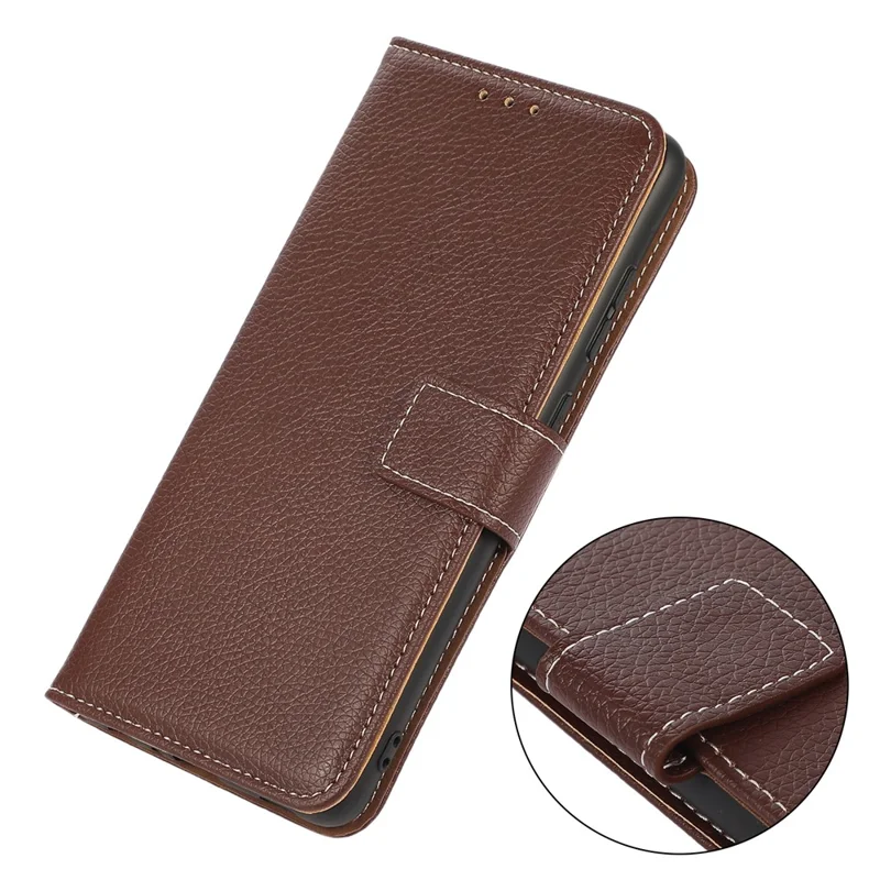 For iPhone 15 Pro PU Leather Wallet Case Litchi Texture Foldable Stand Phone Cover - Brown
