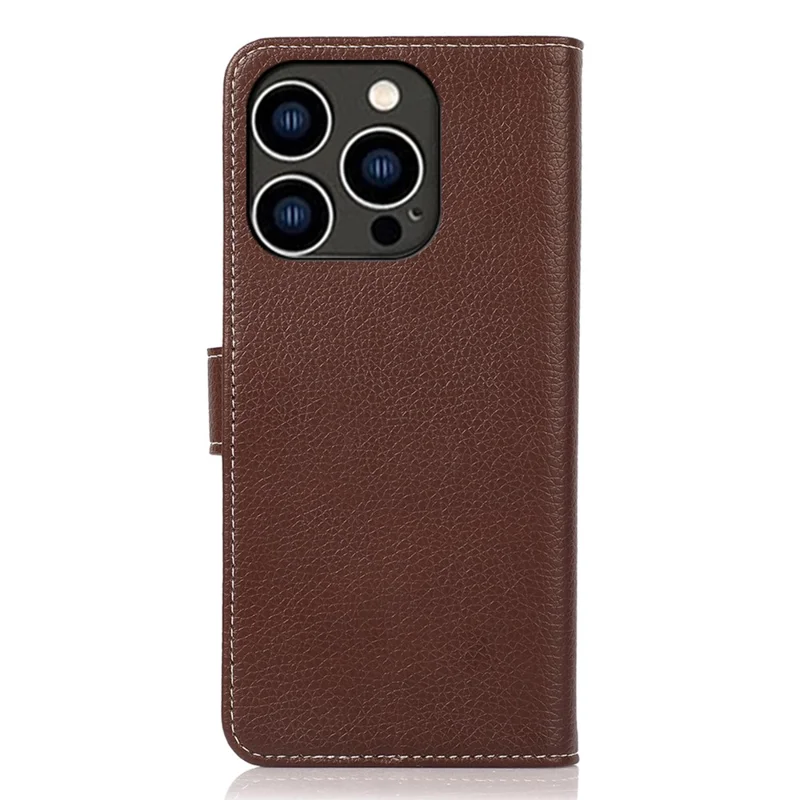 For iPhone 15 Pro PU Leather Wallet Case Litchi Texture Foldable Stand Phone Cover - Brown