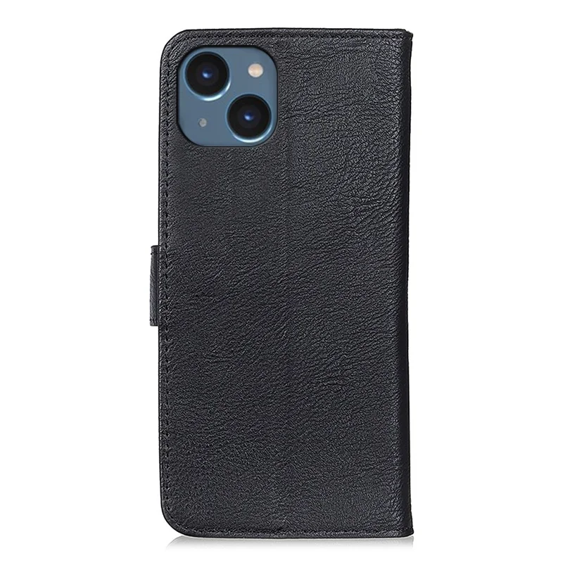 KHAZNEH For iPhone 15 Cowhide Texture Leather Stand Phone Case Drop-proof Wallet Shell - Black