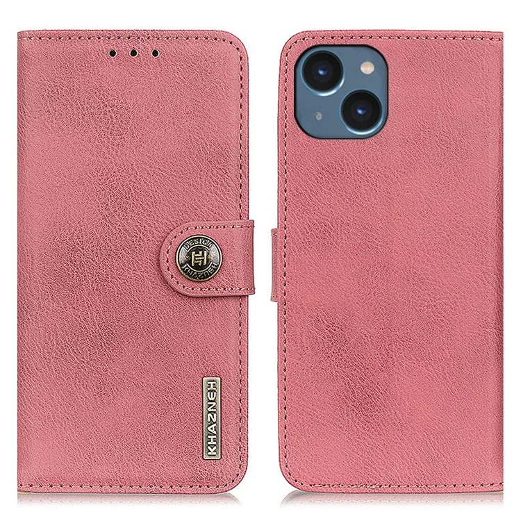 KHAZNEH Para iPhone 15 Capa de Telefone em Couro Texturizado - Pink