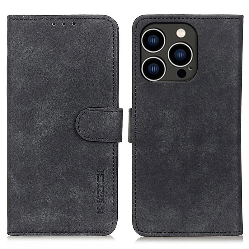 KHAZNEH Per iPhone 15 Pro Max Retro Custodia in pelle PU Telefono Custodia Anti-urto Portafoglio Stand Cover - Nero