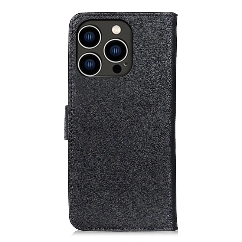 KHAZNEH для iPhone 15 Pro Кожаный кошелек Стойка Чехол для телефона Faux Leather Texture Drop-proof Cover - Black