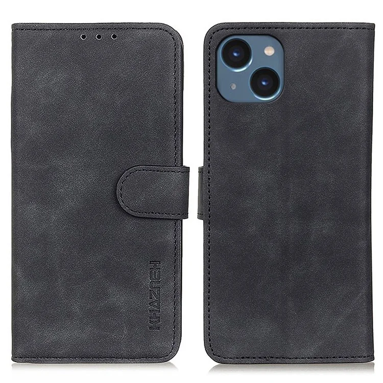 KHAZNEH Per iPhone 15 Retro Drop-proof Phone Stand Case PU Pelle Portafoglio Cover - Nero
