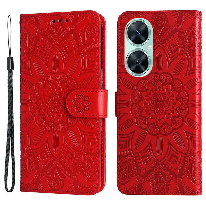 For Huawei nova 11i / Maimang 20 / Enjoy 60 Pro Sunflower Imprinted Stand PU Leather Cover Wallet Case - Red