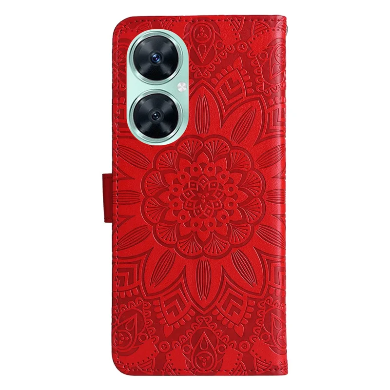 For Huawei nova 11i / Maimang 20 / Enjoy 60 Pro Sunflower Imprinted Stand PU Leather Cover Wallet Case - Red