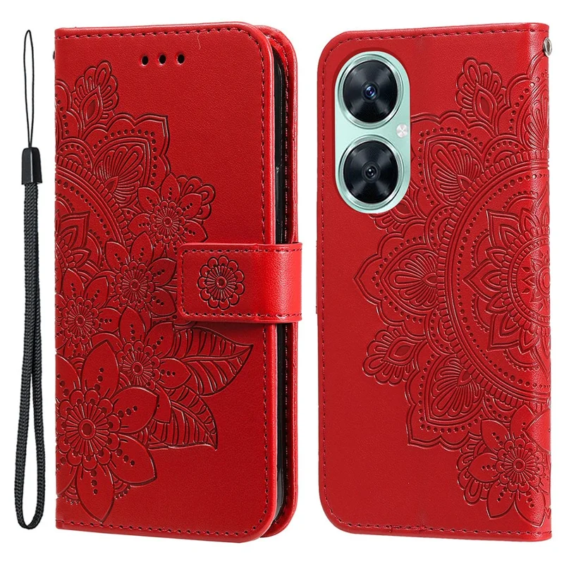 For Huawei nova 11i / Maimang 20 / Enjoy 60 Pro Case Floral Pattern PU Leather Wallet Stand Phone Cover - Red