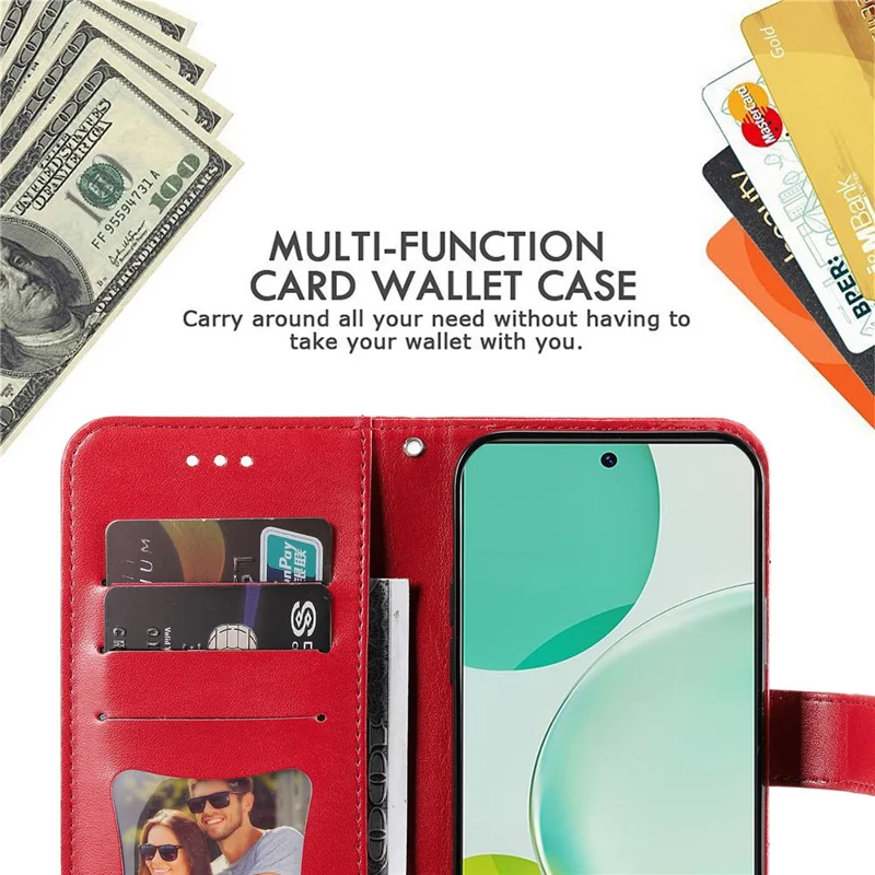 For Huawei nova 11i / Maimang 20 / Enjoy 60 Pro Case Floral Pattern PU Leather Wallet Stand Phone Cover - Red