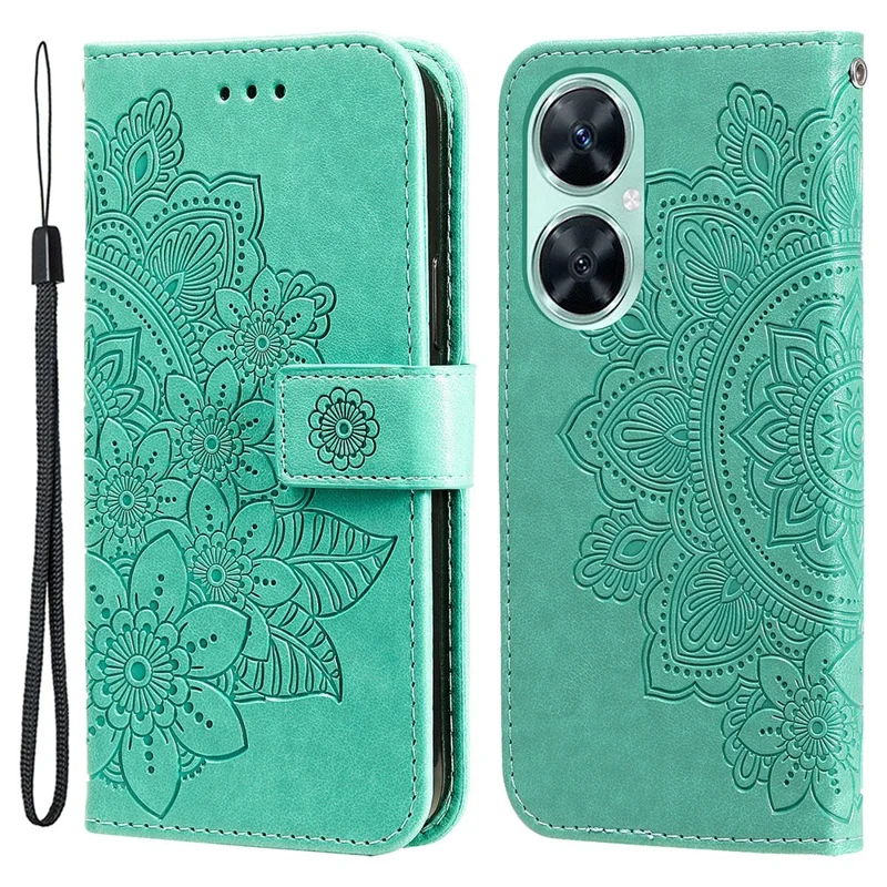For Huawei nova 11i / Maimang 20 / Enjoy 60 Pro Case Floral Pattern PU Leather Wallet Stand Phone Cover - Green