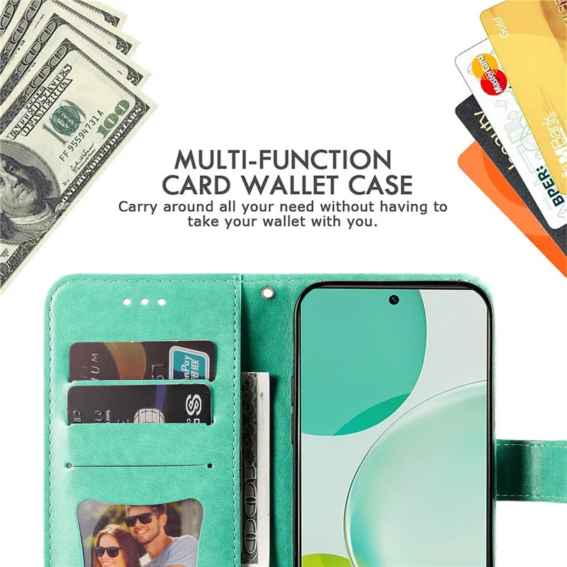 For Huawei nova 11i / Maimang 20 / Enjoy 60 Pro Case Floral Pattern PU Leather Wallet Stand Phone Cover - Green