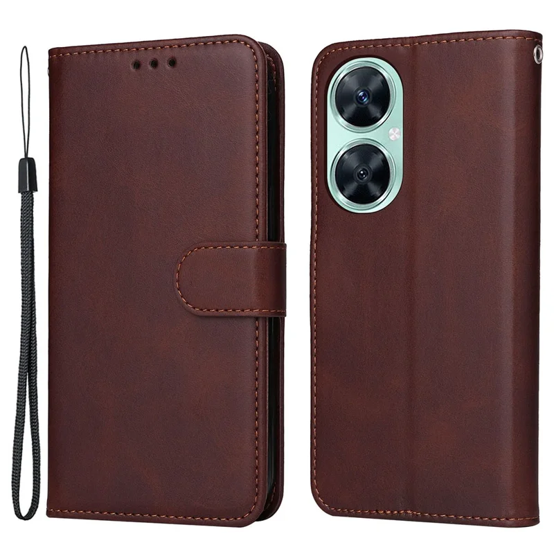 For Huawei nova 11i / Maimang 20 / Enjoy 60 Pro Wallet Phone Case PU Leather Calf Texture Stand Cover - Brown