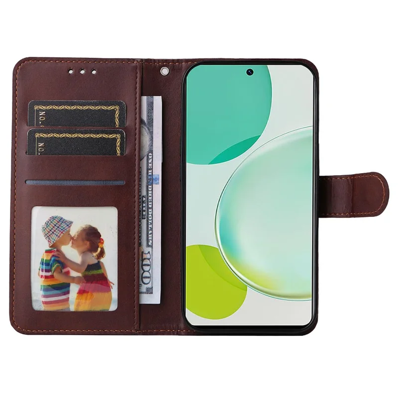For Huawei nova 11i / Maimang 20 / Enjoy 60 Pro Wallet Phone Case PU Leather Calf Texture Stand Cover - Brown