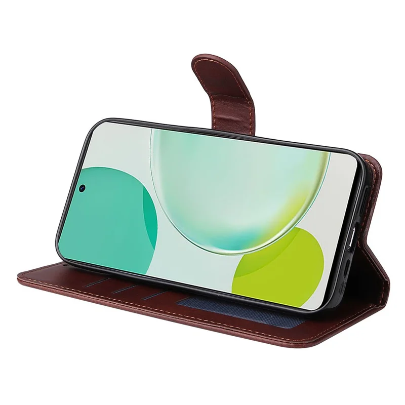 For Huawei nova 11i / Maimang 20 / Enjoy 60 Pro Wallet Phone Case PU Leather Calf Texture Stand Cover - Brown
