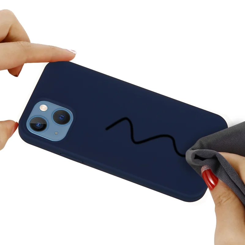 Für iPhone 15 Plus Flüssigsilikondämpfendes Telefonfallweiches Innenfutter Rückenabdeckung - Mitternachtsblau