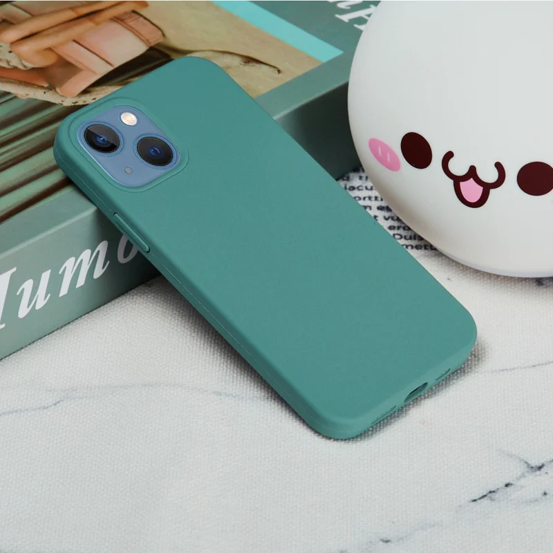 Funda de silicona líquida flexible para iPhone 15, revestimiento suave, anticolisión - Verde oscuro