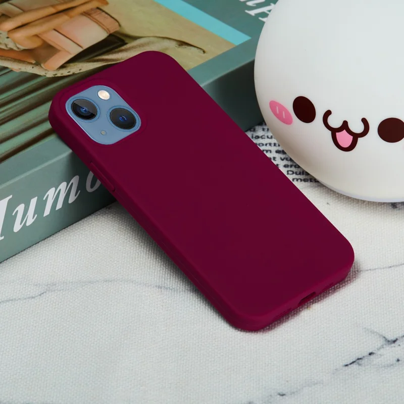 For iPhone 15 Flexible Liquid Silicone Phone Case Soft Lining Anti-drop Cover - Wine Red