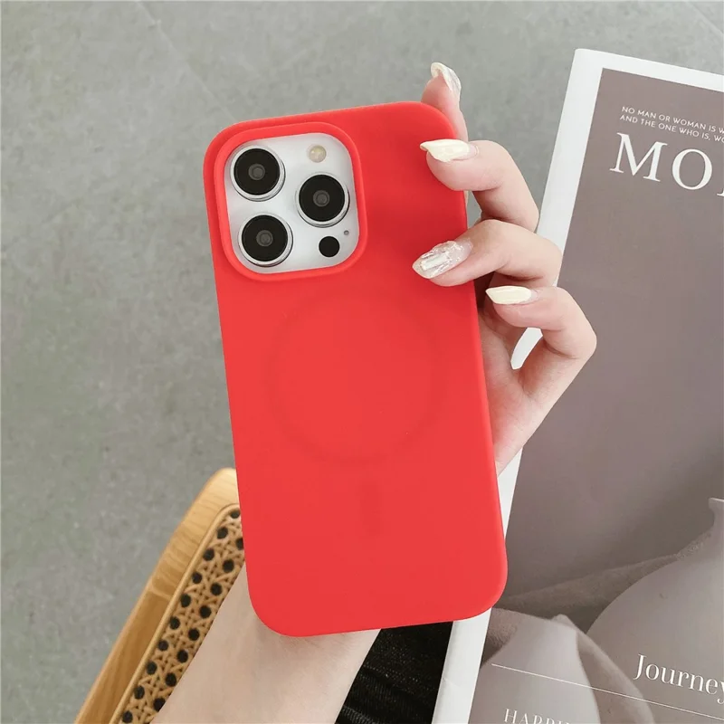 For iPhone 15 Pro Compatible with MagSafe Wireless Charging Phone Case Soft Anti-scratch Silicone Cover - Red