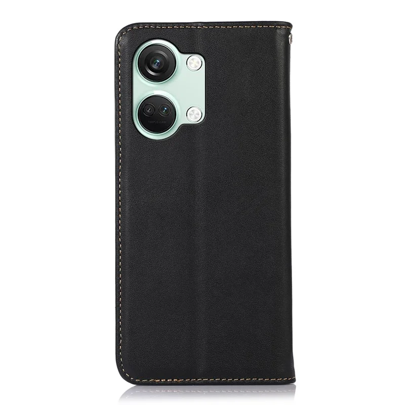 KHAZNEH For OnePlus Nord 3 5G / Ace 2V RFID Blocking Genuine Cow Leather Wallet Case Phone Stand Cover - Black