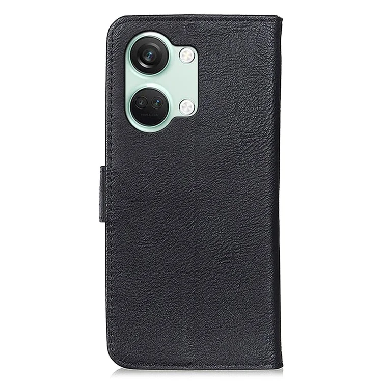 KHAZNEH Leather Wallet Shell for OnePlus Nord 3 5G / Ace 2V Cowhide Texture Flip Stand Phone Case - Black