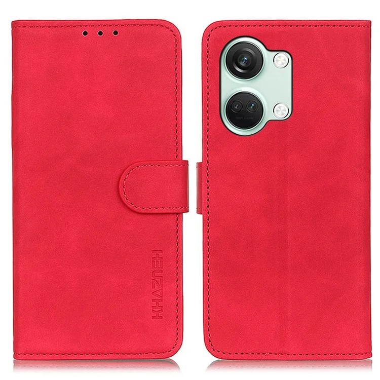 KHAZNEH Para OnePlus Nord 3 5G / Ace 2V Retro Phone Stand Case Capa de Carteira à Prova de Quedas de Couro PU - Vermelho