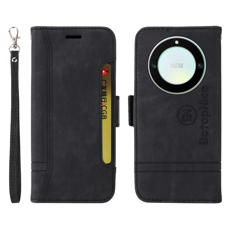 BETOPNICE 001 For Honor X9a 5G / X40 5G / Magic5 Lite 5G Funda protectora de cuero PU con costuras y estampado - Negro