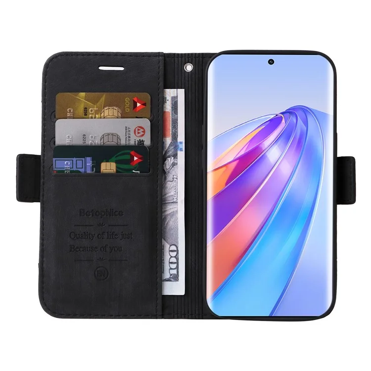 BETOPNICE 001 For Honor X9a 5G / X40 5G / Magic5 Lite 5G Funda protectora de cuero PU con costuras y estampado - Negro