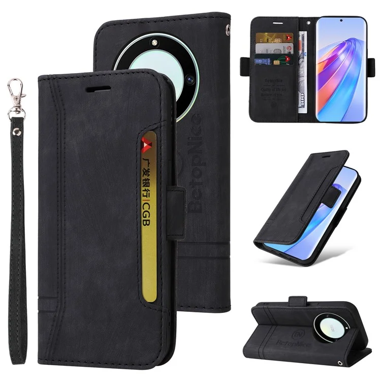 BETOPNICE 001 For Honor X9a 5G / X40 5G / Magic5 Lite 5G Funda protectora de cuero PU con costuras y estampado - Negro