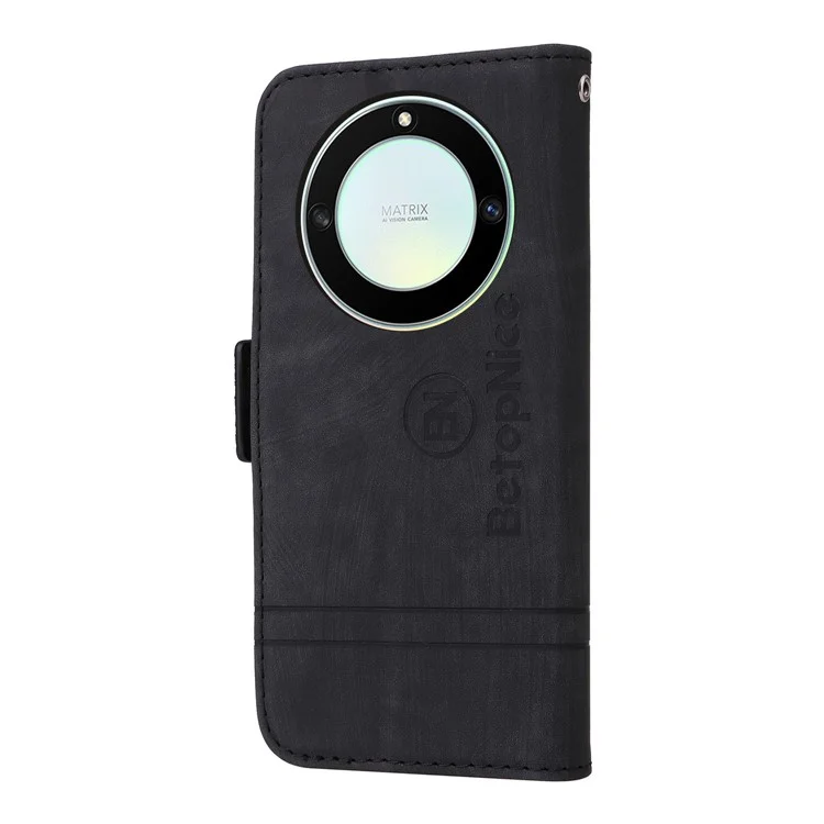 BETOPNICE 001 For Honor X9a 5G / X40 5G / Magic5 Lite 5G Funda protectora de cuero PU con costuras y estampado - Negro