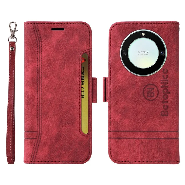 BETOPNICE 001 For Honor X9a 5G / X40 5G / Magic5 Lite 5G Shockproof Case Stitching Imprinted PU Leather Wallet Phone Cover - Red